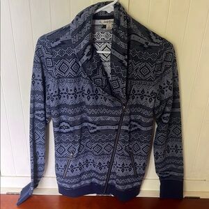 Lucky Brand gray and navy blue patterned knit zip up